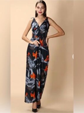 Patrons of Peace Tropical Print V-Neck Jumpsuit